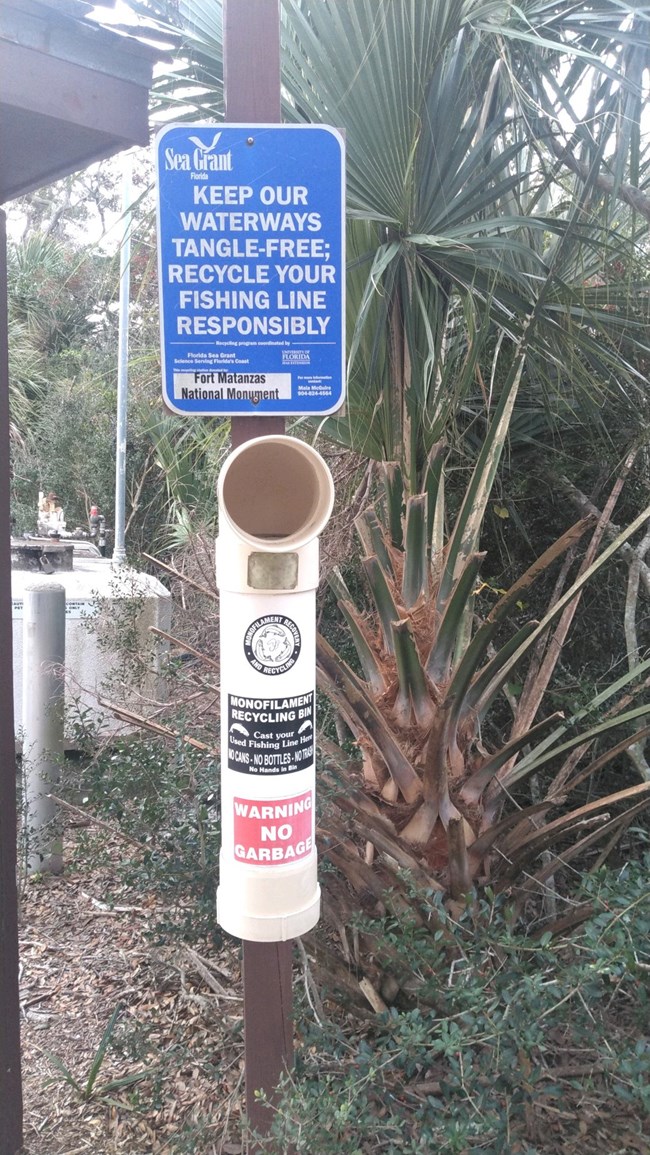 Fishing Line Recycling Bin outside of the Fort Matanzas Visitor Center.