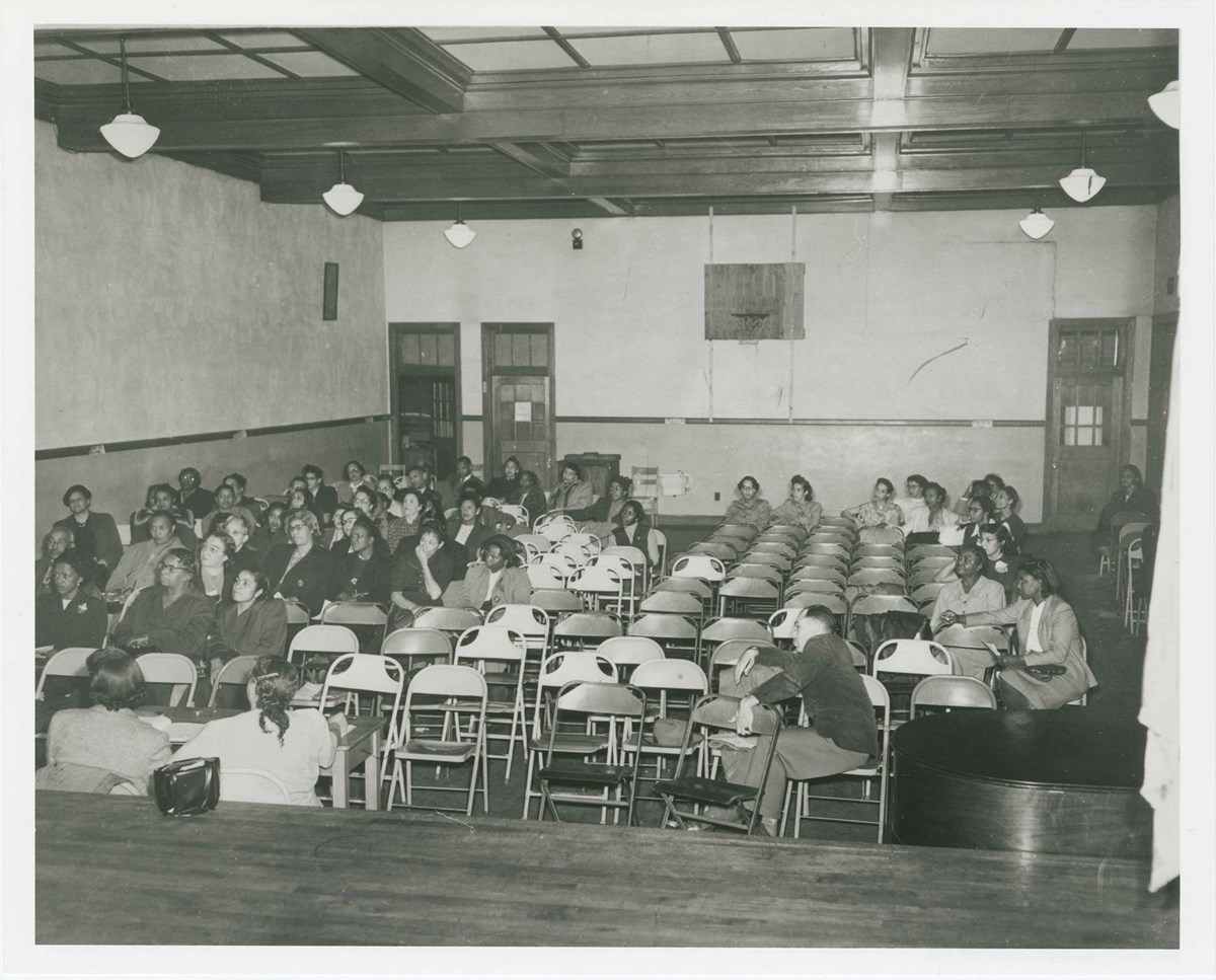 Auditorium at Robert Morton High School, Farmville, Virginia. (Record Group 2, Records of the District Courts of the United States, 1865 – 1991 National Archives and Records Administration, Mid Atlantic Region)
