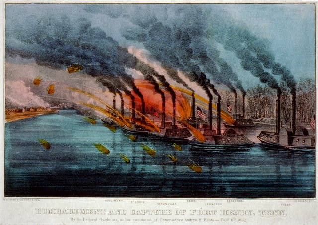 Fort Henry TN Print of gunboats firing over river