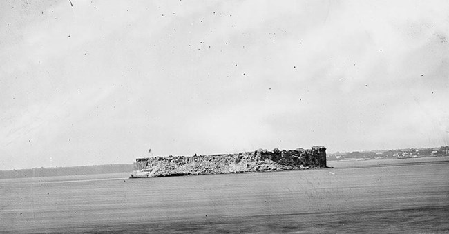 Exterior photograph of Fort Sumter, showing damage