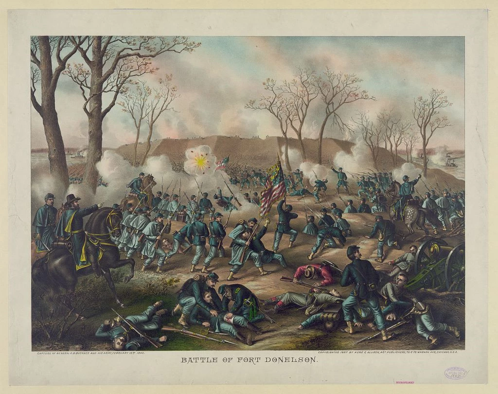Battle of Fort Donelson Union and Confederate soldiers engaged in battle at Fort Donelson.