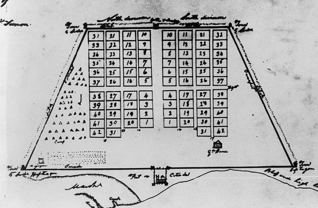 The plan of Frederica, St. Simons Island, 1743-48, prepared by Joshua E. Miller