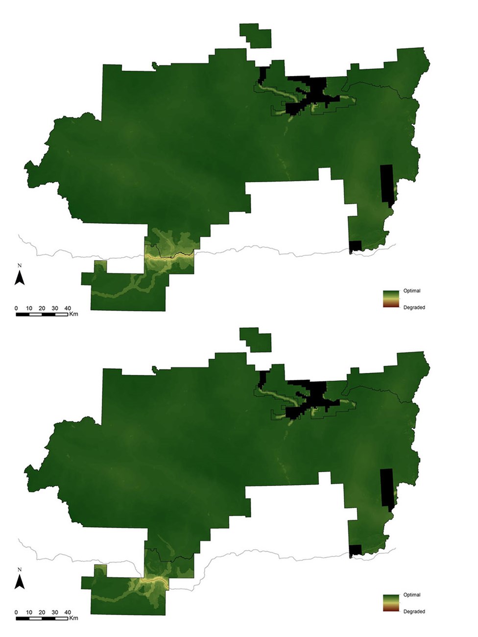 GAAR WCM Fig_web Two stacked maps of wilderness character for Gates of the Arctic.