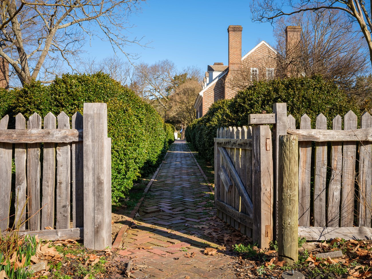 Colonial Revival Garden Gate and brick path