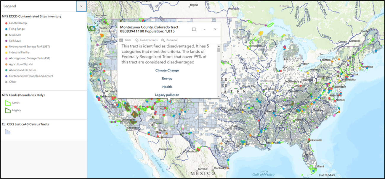 Figure A: GIS map of Contaminated Sites showing “Disadvantaged Communities” Map of the United States depicting GIS data