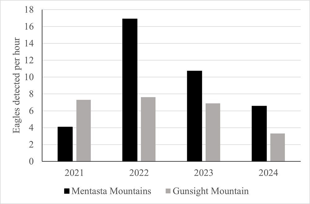 A graph of golden eagle counts at two sites near WRST.