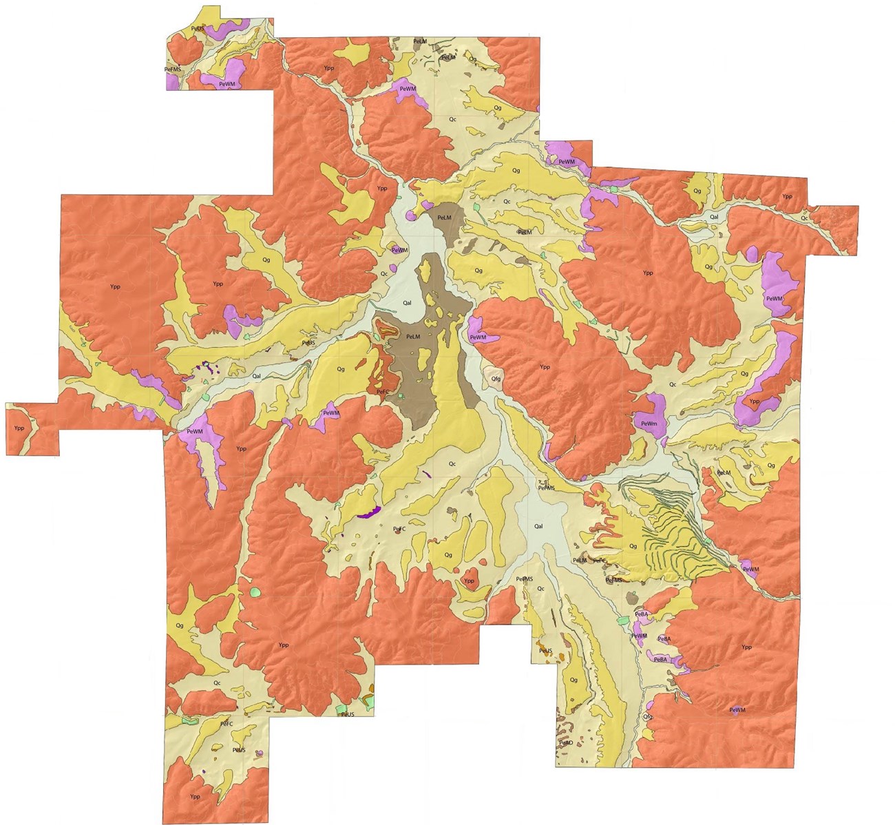 Image of a geologic map of the park area.