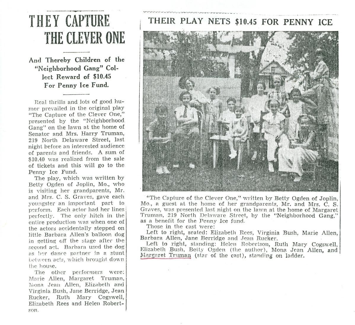 News story about Margaret Truman and her friends. News story about Margaret Truman and her friends