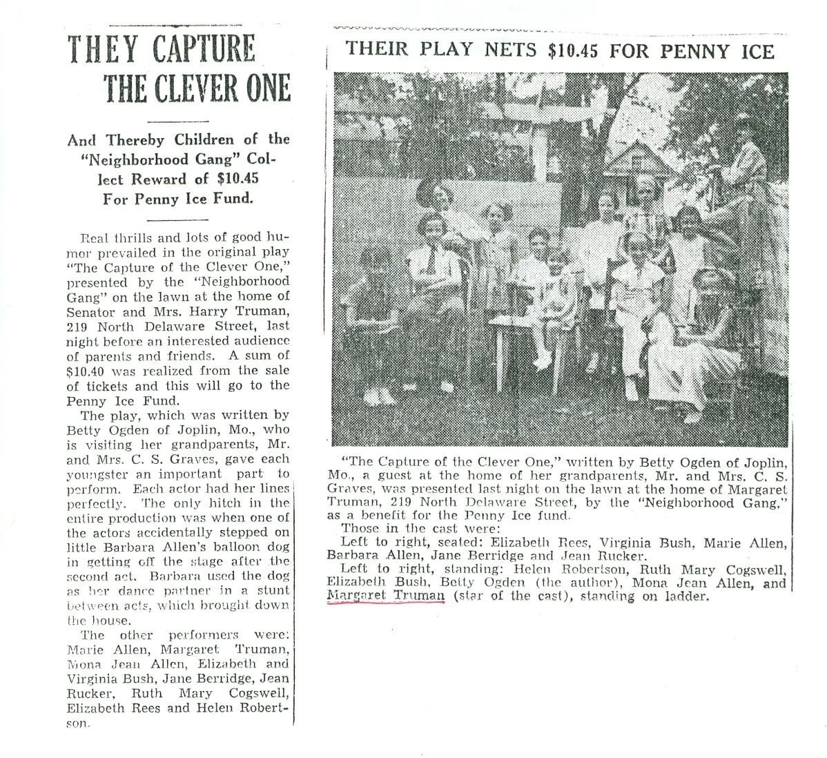 News story about Margaret Truman and her friends. News story about Margaret Truman and her friends