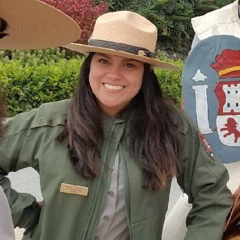 Gieselle Aguilar, park ranger at Muir Woods Gisselle outside in her National Park Service uniform.