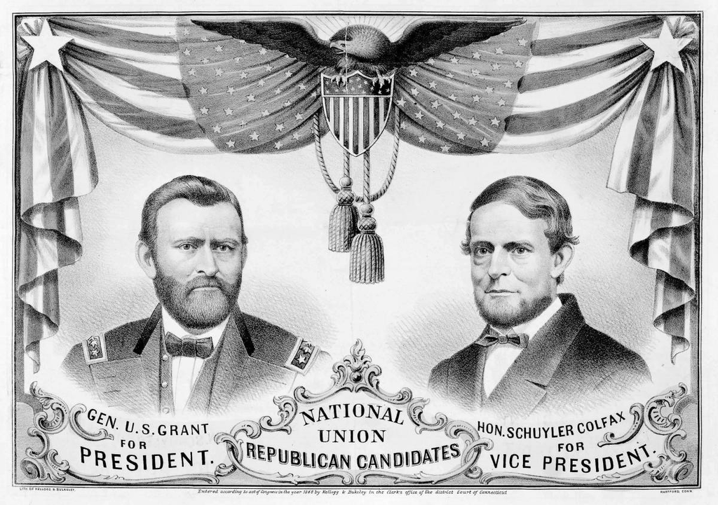 Grant-Colfax Banner 1868 Political banner promoting Ulysses S. Grant for president and Schuyler Colfax for vice president.