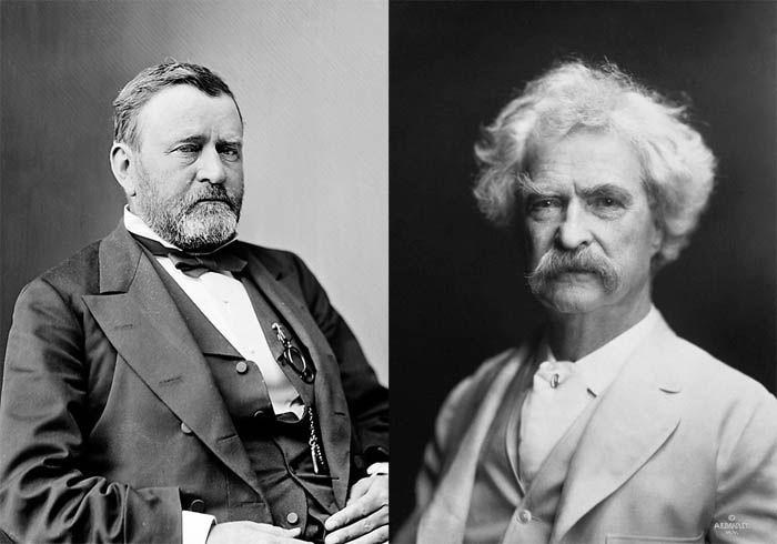 side-by-side images of Ulysses S. Grant and Mark Twain wearing suits.