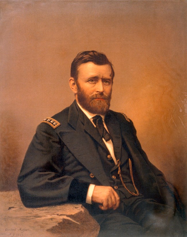 Grant with 4 stars Painting of bearded man wearing U.S. Army uniform.