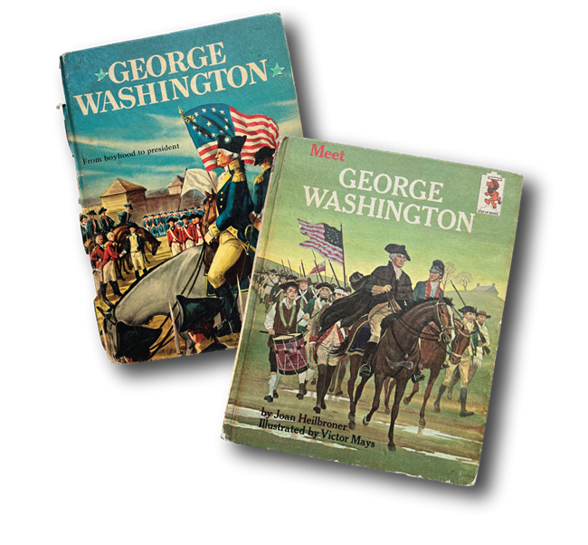 Two older books with colorful covers featuring George Washington