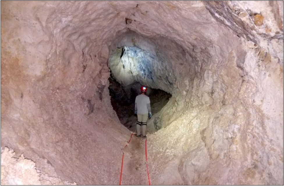 Gypsum Crust A staff member standing in an oval shaped passage of the Gypsum Annex in a part that has a Gypsum Crust