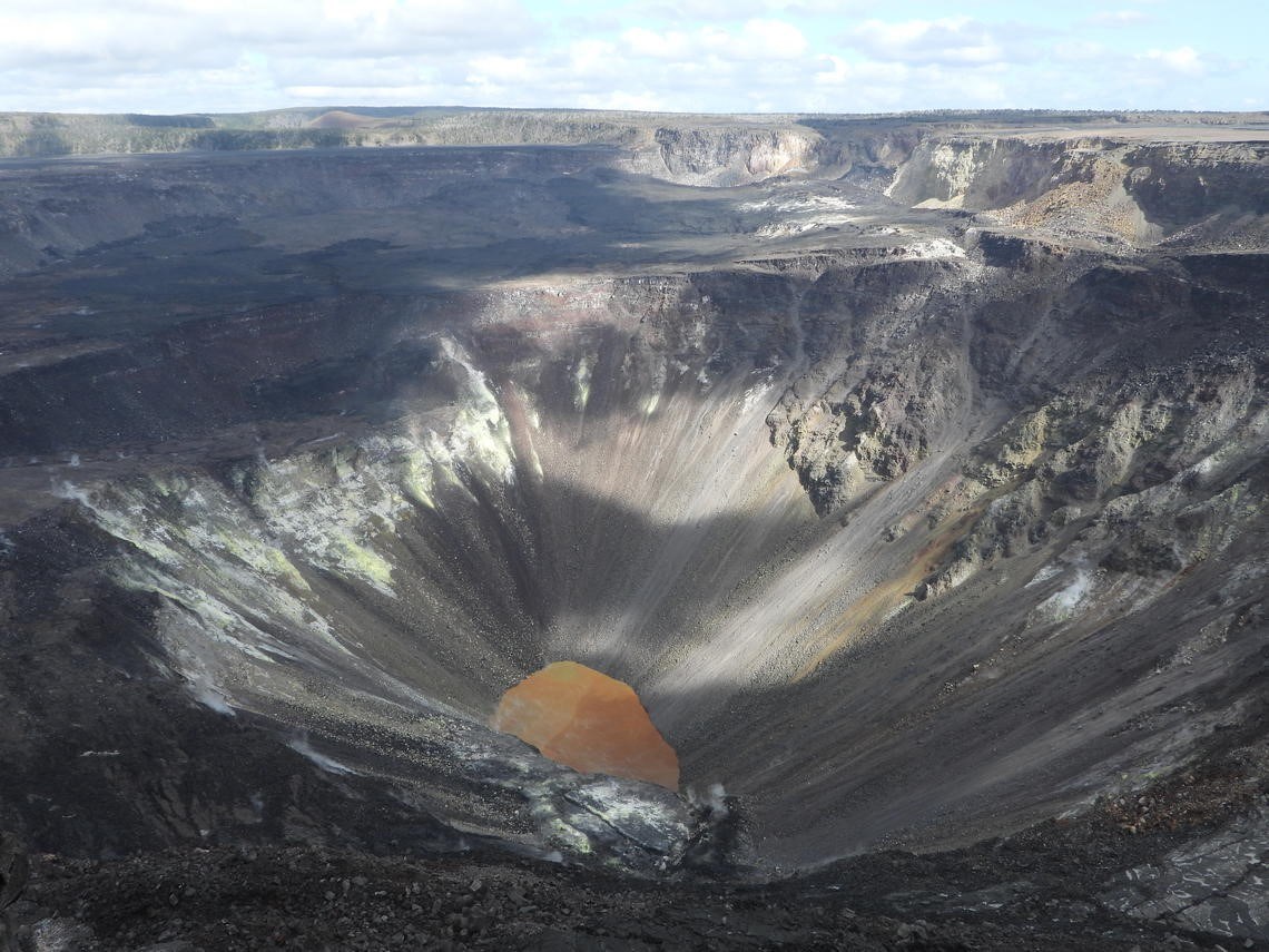 HAVO klauea summit USGS aerial view of a crater lake
