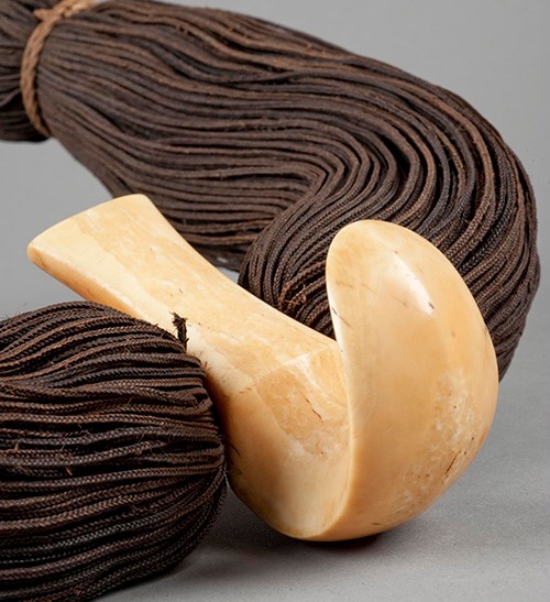 DIMENSIONS: Necklace: L (including cords) 93.0, L (outer, without cords) 59.0 (approx.), DIA (max) 5.3 cm; Ornament: L 10.2, W (max) 4.0, D 6.0 cm Necklace made of human hair and ivory
