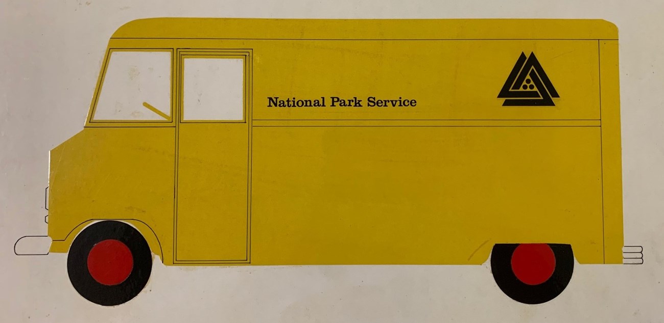 Drawing of a bright yellow van with Parkscape symbol