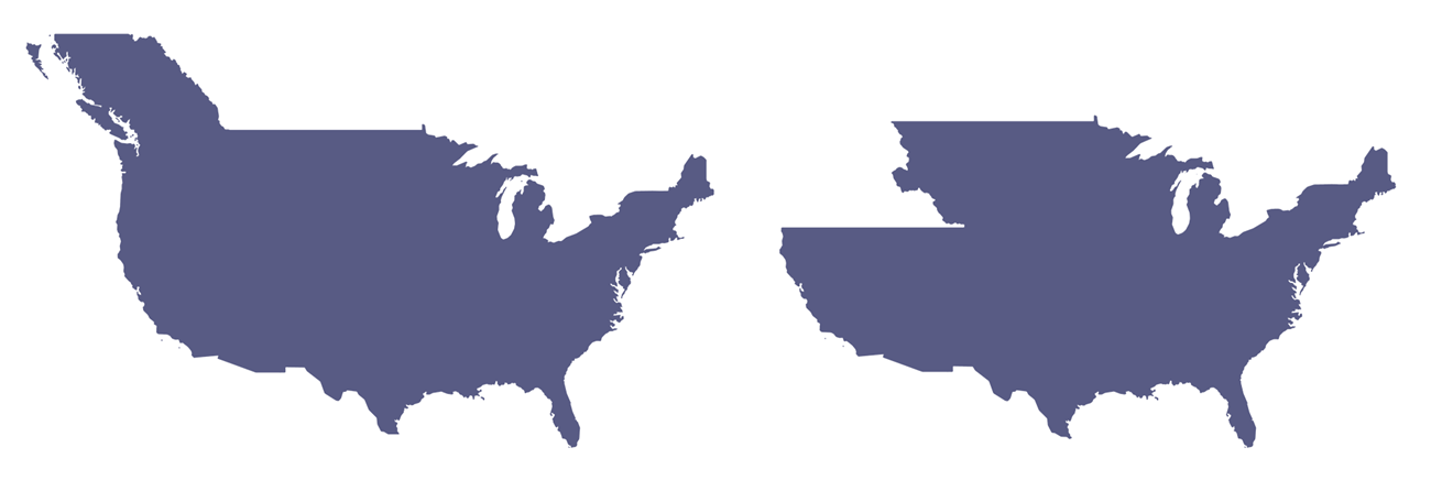 Two purple alternate maps of the United States. Two purple alternate maps of the United States.