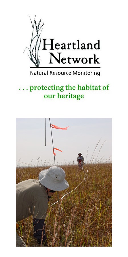 Images of Heartland Network logo (top) and researchers in tall grass (bottom) Images of Heartland Network logo (top) and researchers in tall grass (bottom)