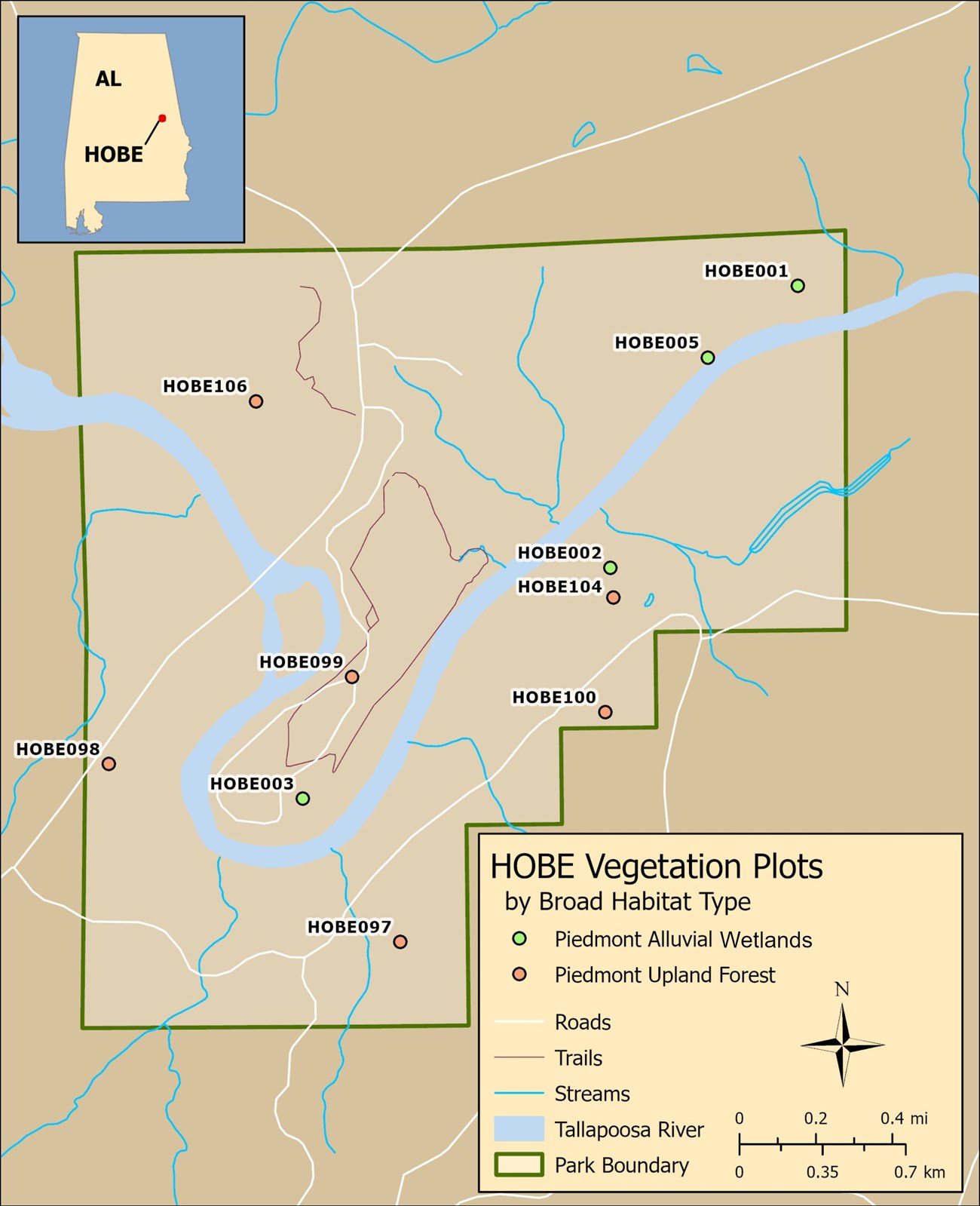 Monitoring sites in HOBE Map of monitoring site in the park