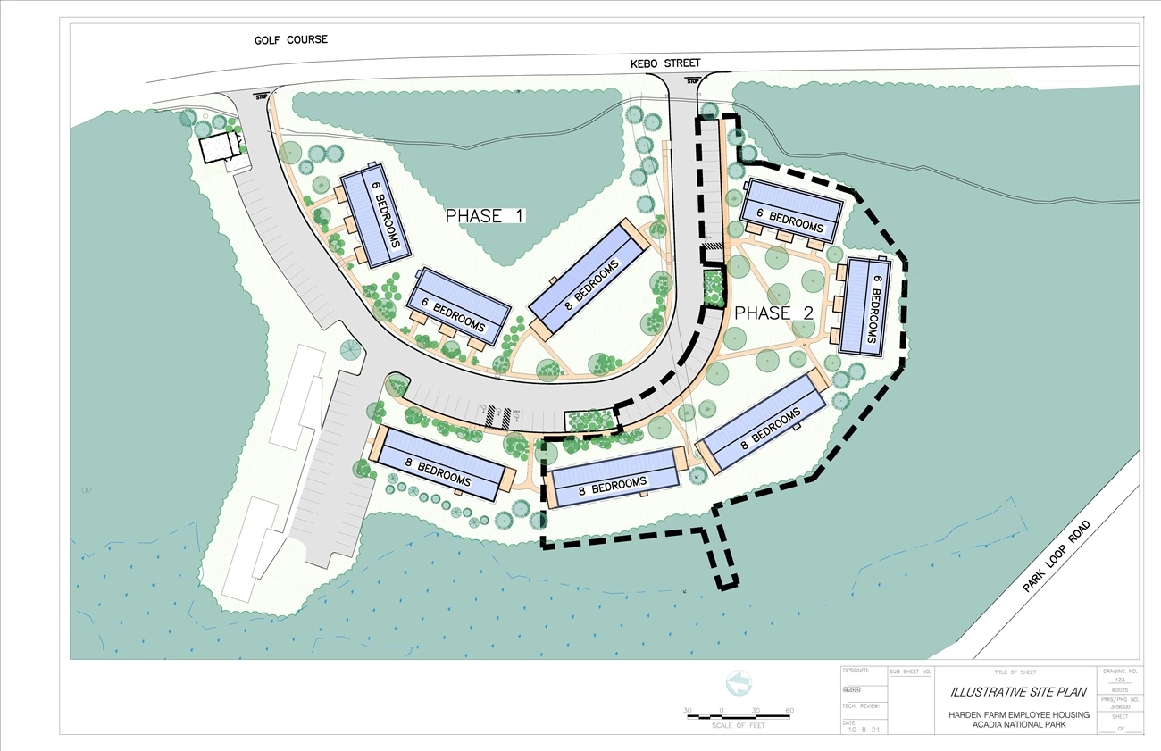 Harden Farm Development Plan Artistic drawing of a new employee housing development complex near park headquarters.