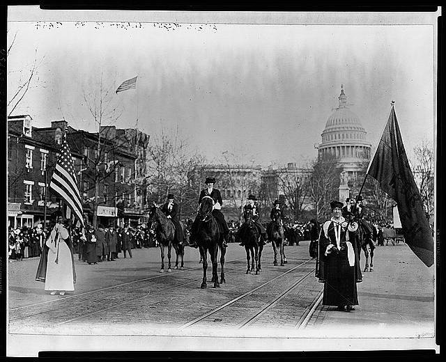 Head of the 1913 suff parade LOC-3a23348r Women march down Pennsylvania Ave in DC