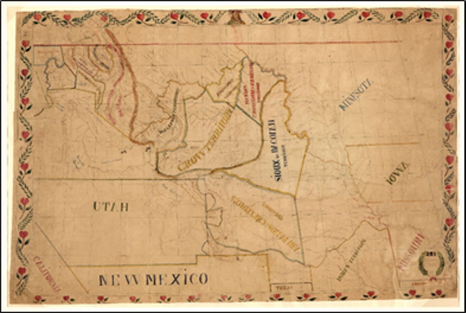 A sepia tone map showing territories, some of which are Utah, New Mexico Minesota, Iowa, Missouri. Other territories are illegible.