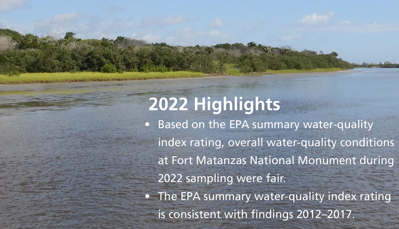 Words 2022 Highlights and 2 bullet points in front of water, marsh and trees