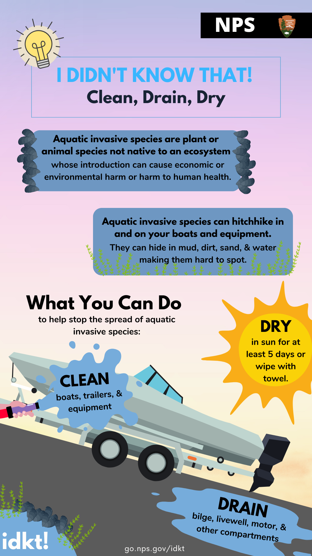 an infographic on clean drain dry to help stop the spread of invasive species
