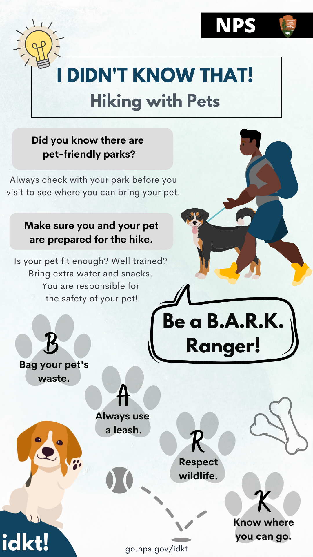 An infographic showing with tips on Hiking with Pets. Full text description available below image