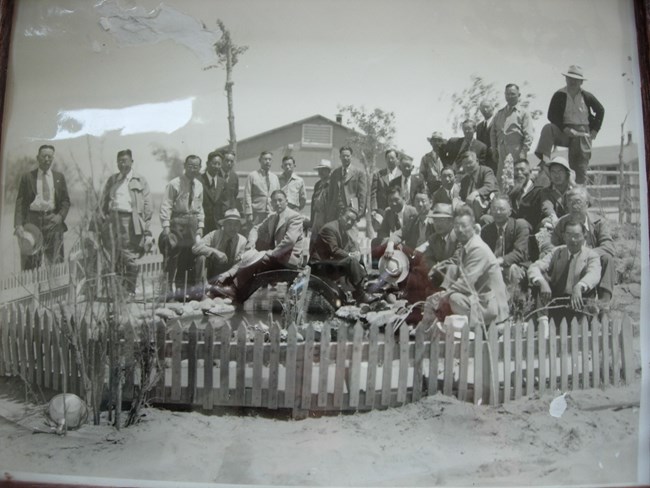 Historic photo of koi pond at Amache