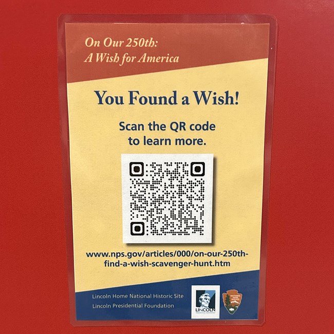 You Found a Wish Sign A small sign with a QR code and large title that reads "You found a wish! Scan the QR code to learn more."