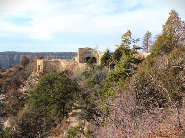 The remaining lodge walls post demolition