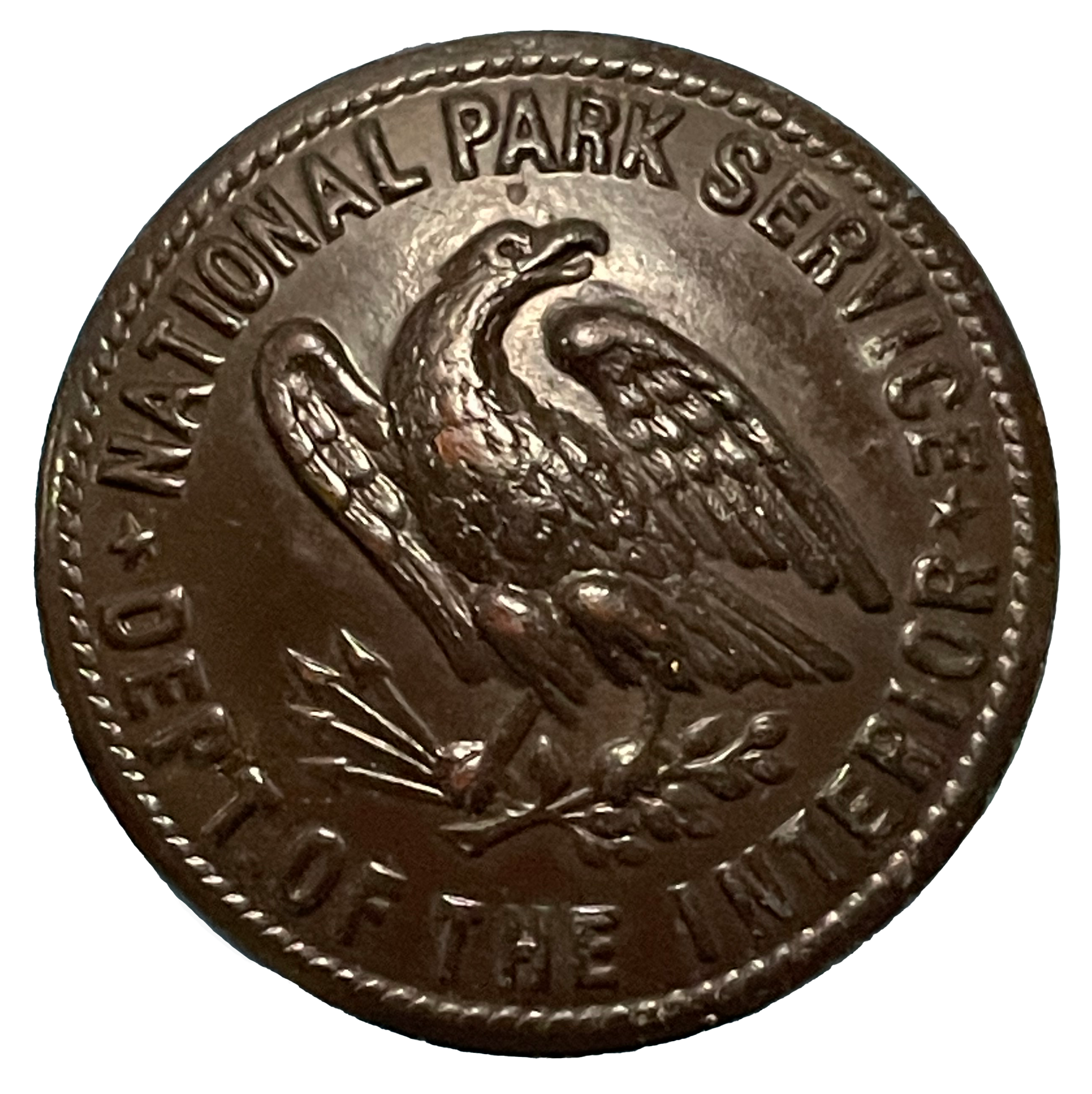 Acid-washed NPS button Bronze finished button with eagle face design