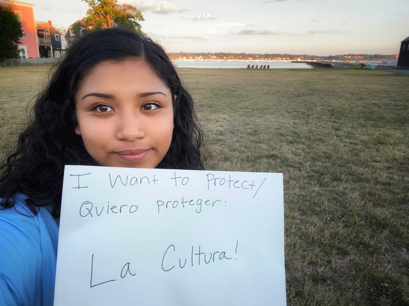 Selfie of a woman on Salem Maritime's lawn