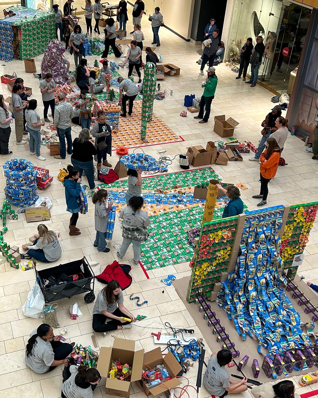 Girl Scouts with cookie boxes Girl Scouts with cookie boxes