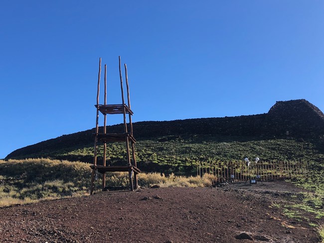 Pu'ukohola Heiau (Dry stack rock structure, temple) and a Lele (Sacrificial altar or stand)