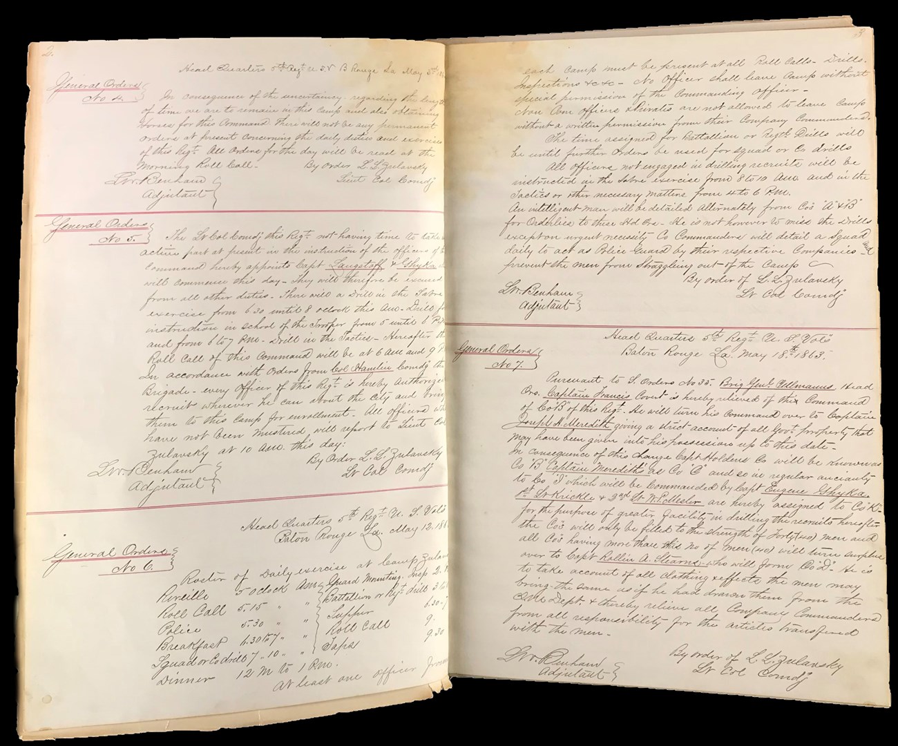 Historical document showing the Officer's orders logbook, 82nd U.S. Colored Troops Infantry