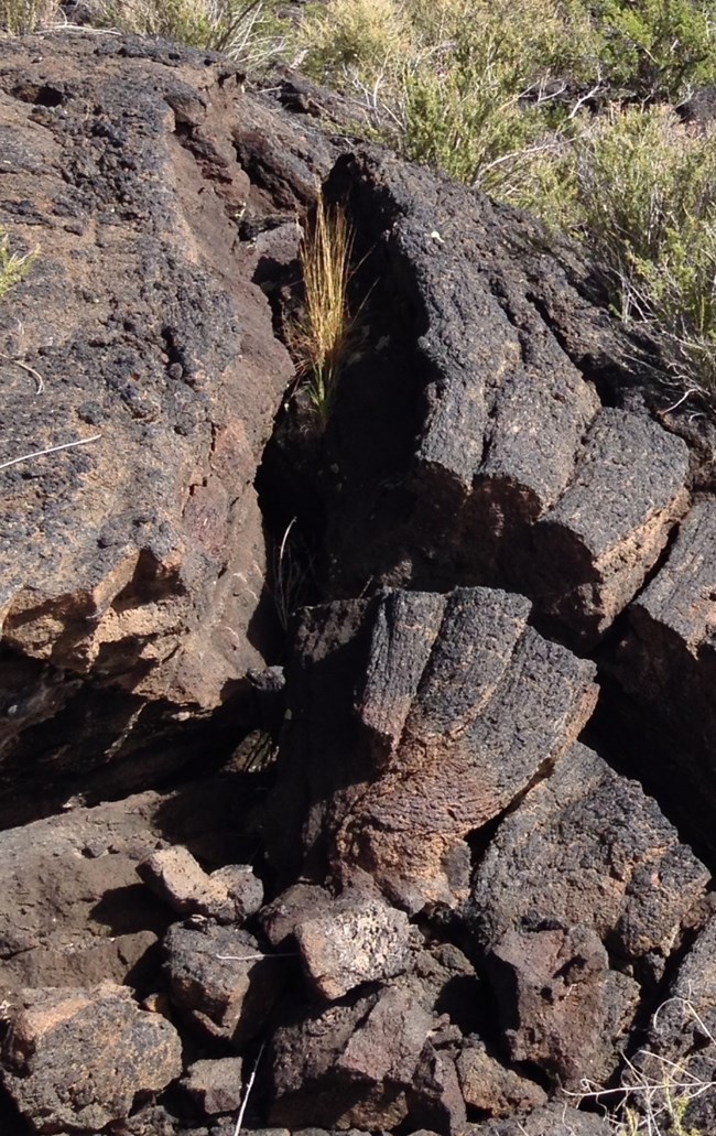 photo of ropy lava rock with cracks and breaks