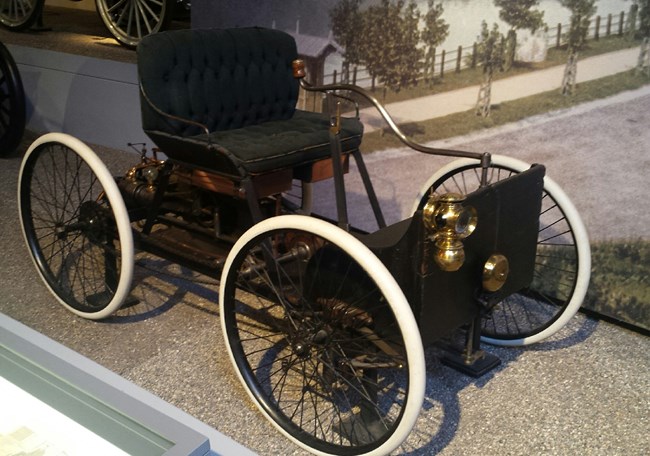 The original 1896 Quadricycle on display at The Henry Ford Museum.