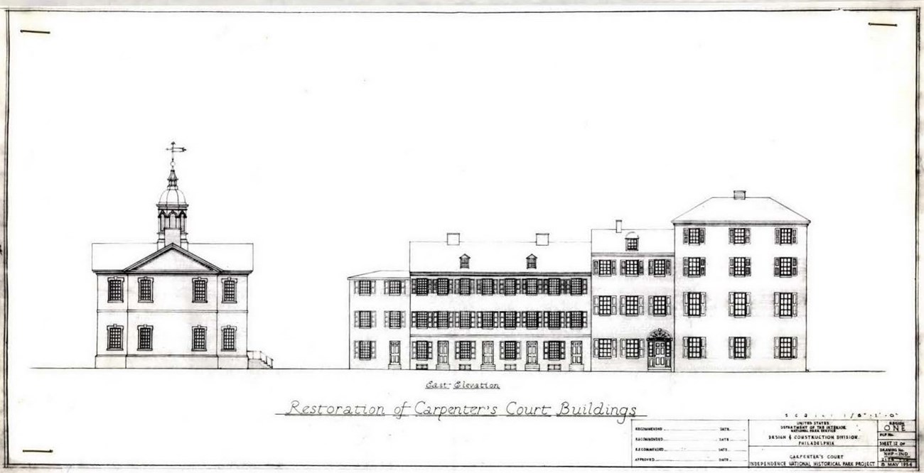 Line drawing of the exterior of Carpenters' Court