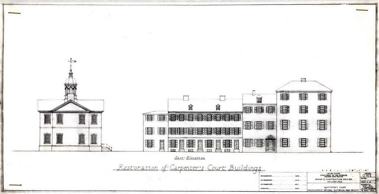 Carpenters' Court drawing Line drawing of the exterior of Carpenters' Court