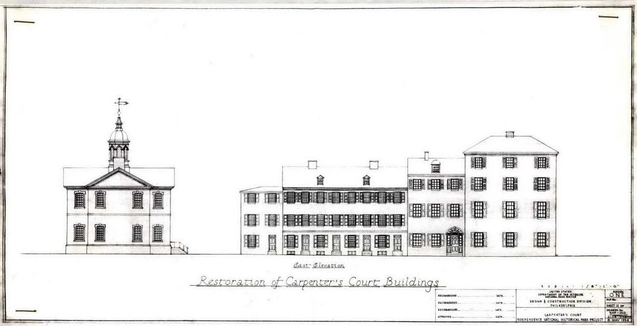 Carpenters' Court drawing Line drawing of the exterior of Carpenters' Court
