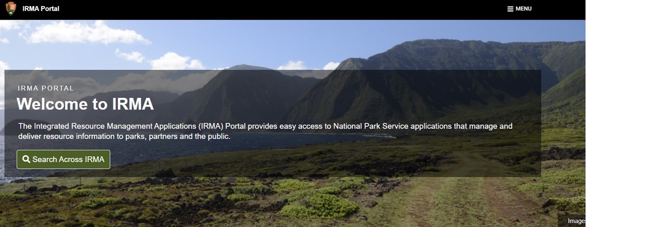 NPS IRMA screenshot of IRMA home page