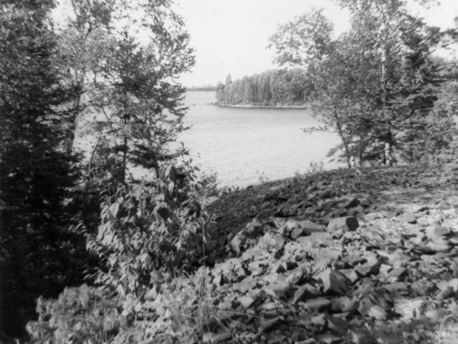 mine rock pile at lakeshore