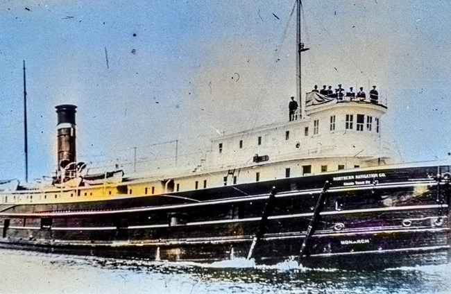 SS Monarch sailing with crew members on deck