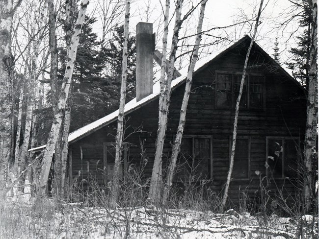 Morse Cottage triangular, 1.5 story, wood shingled cabin