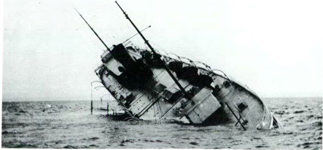 stern view of the SS George M Cox, stuck on Rock of Ages reef