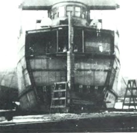 crosssection of SS Puritan shown with bulkhead as needed for WWI retrofitting and sea passage